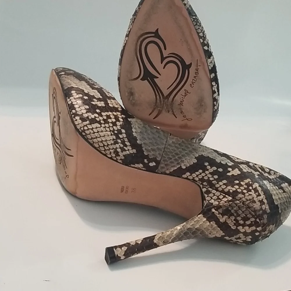 Tan snakeskin stiletto heels